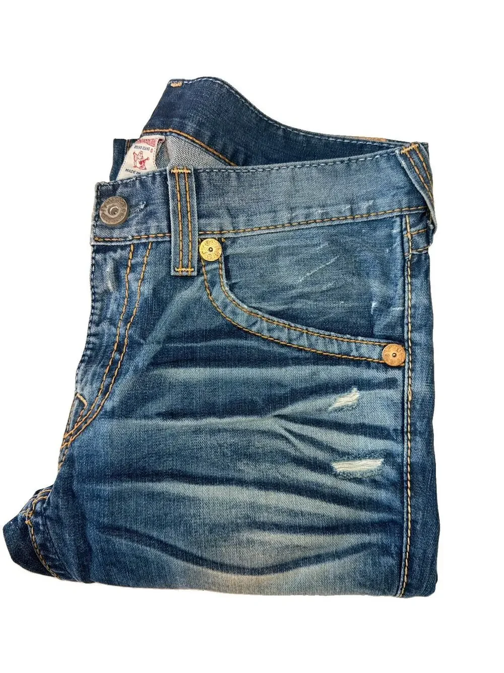 True Religion Billy Big T Distressed Jeans Mens 34 Blue Made In USA Y2K